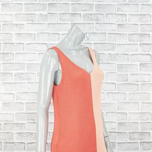 STAUD Dana Ribbed ColorBlock Mide Dress in Orange Peach Size Large - Picture 9 of 10